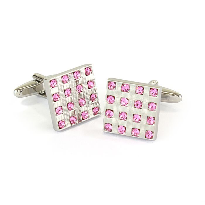 21230N Silver Square Cuff with Pink Stones