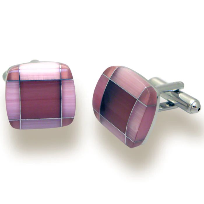 22400Q Cube Coloured Pink Stone Effect Cufflinks