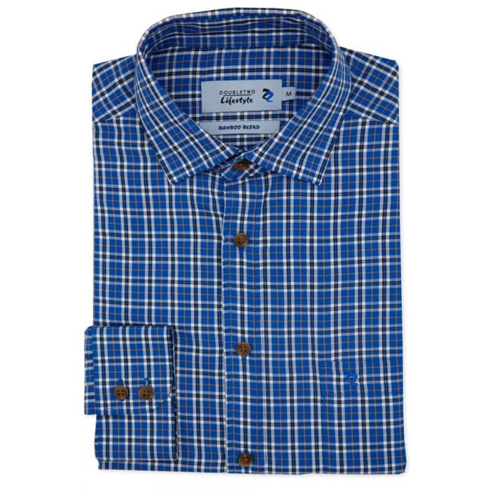 A10886 Double Two L/S Twill Check Casual Shirt (Royal)