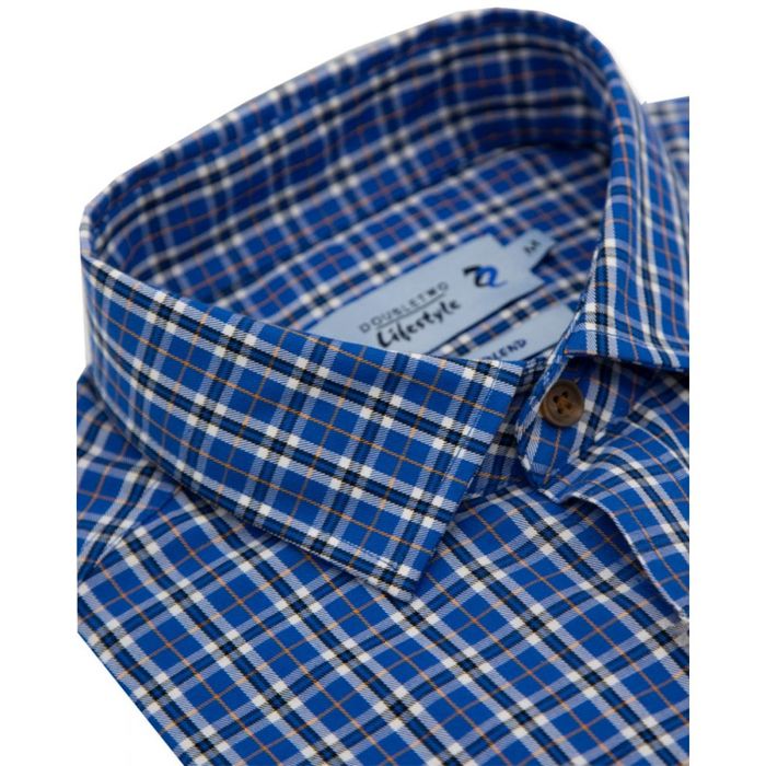 A10886 Double Two L/S Twill Check Casual Shirt (Royal)