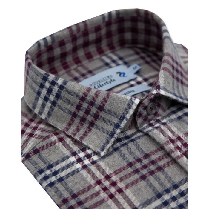 A10889 Double Two L/S Twill Triple Check Casual Shirt (Wine)