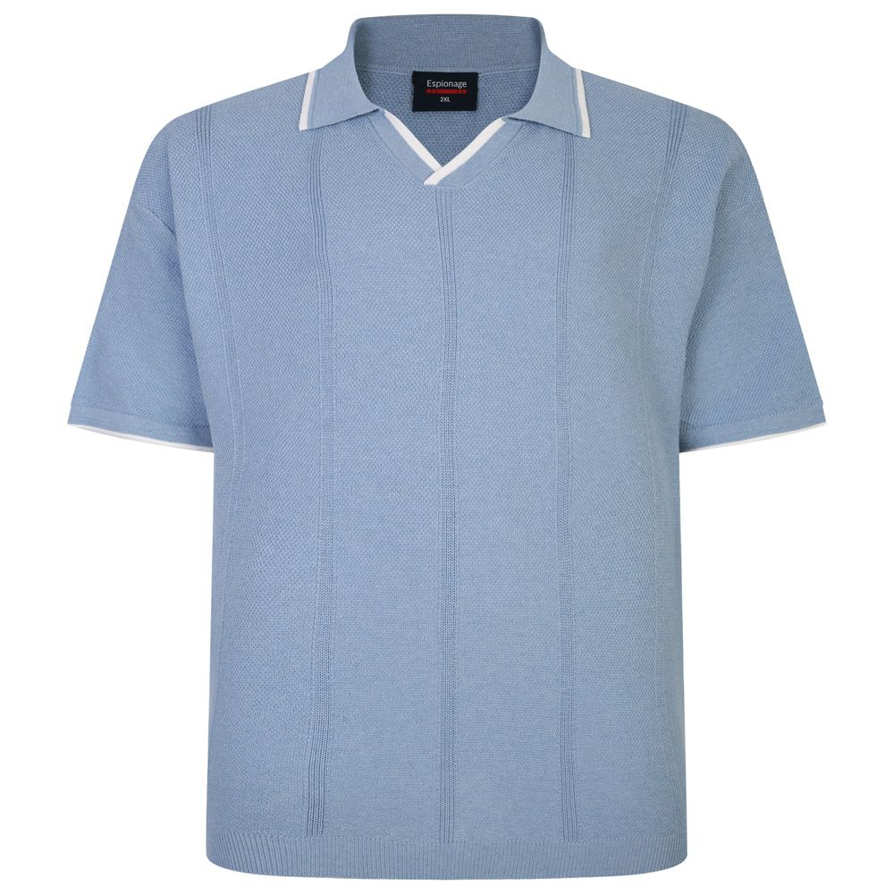 A11085 Espionage Knitted V Neck Polo Shirt (Blue)