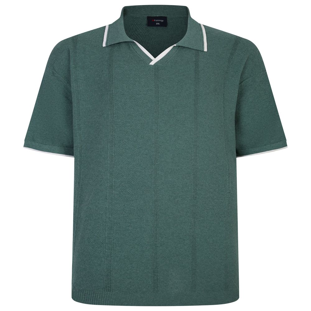 A11085 Espionage Knitted V Neck Polo Shirt (Green)
