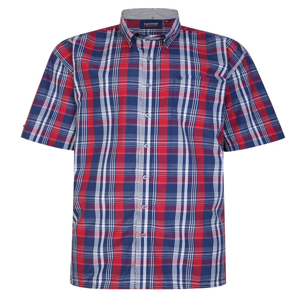 A11084 Espionage S/S Check Shirt (Navy/Red)