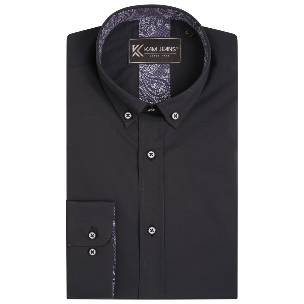 A11098 Kam Premium Button Down Collar Stretch Shirt (Black)