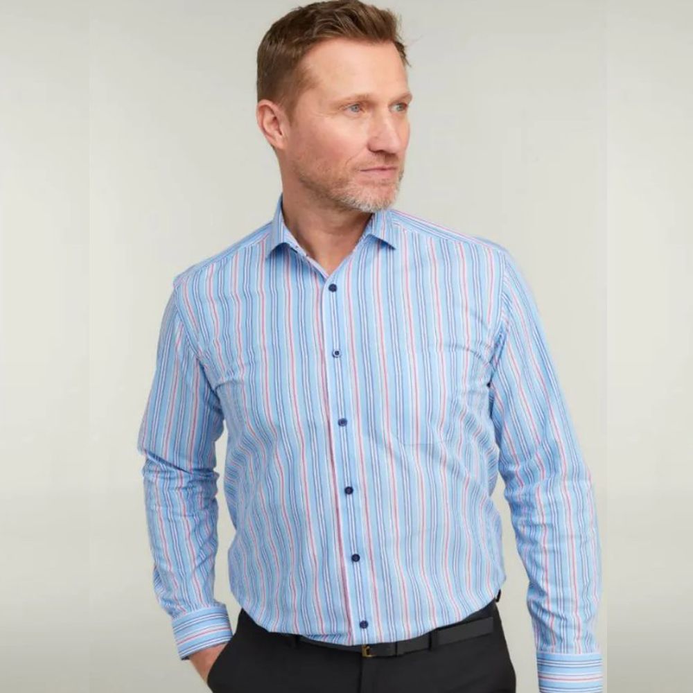 A11167 Double Two Long Sleeve Striped Formal Shirt (Blue/Red)
