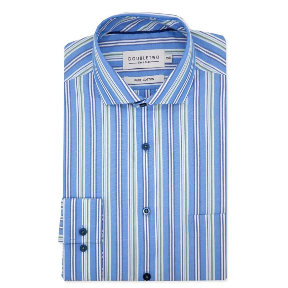 A11167 Double Two Long Sleeve Striped Formal Shirt (Blue/Green)