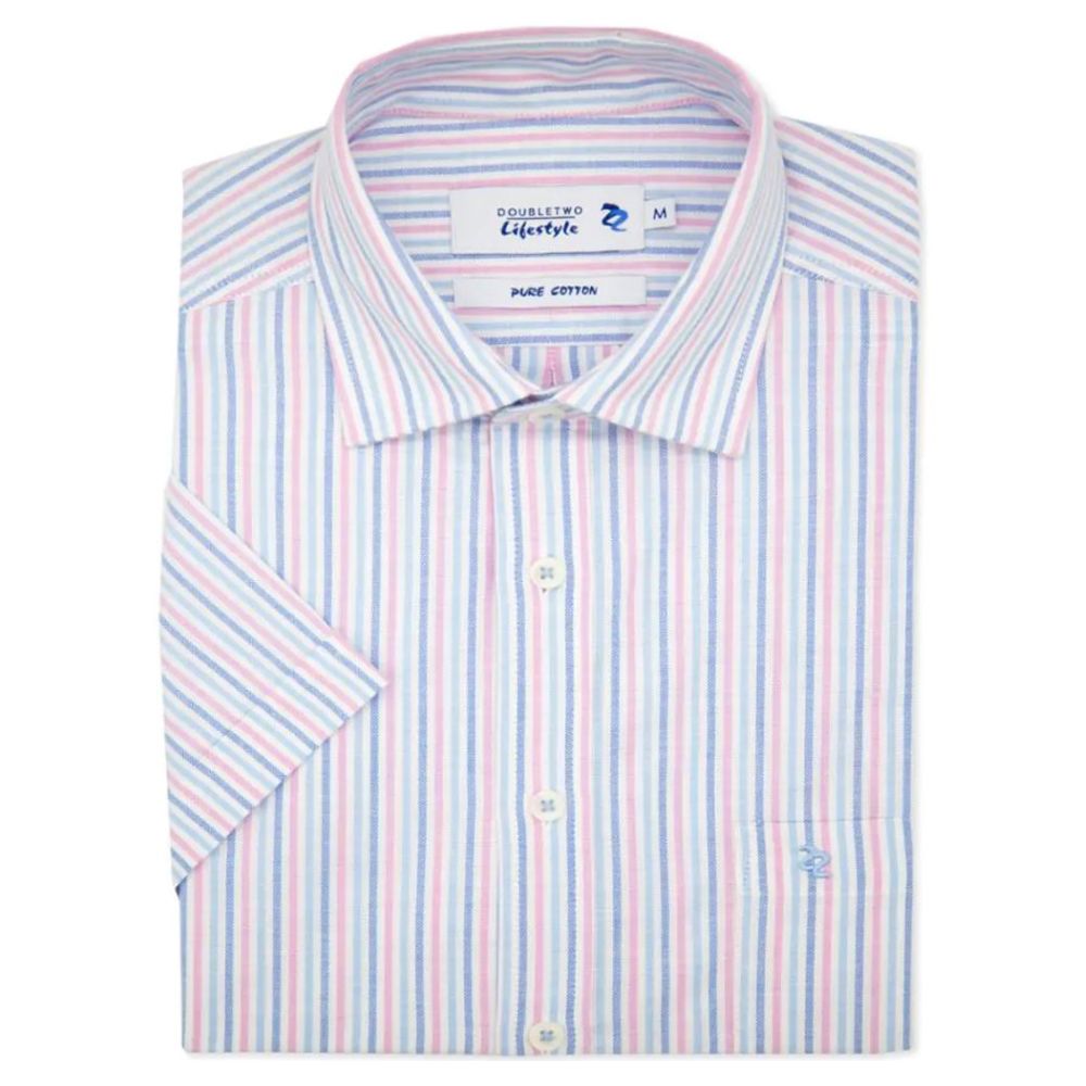 A11171 Double Two Short Sleeve Striped Oxford Shirt