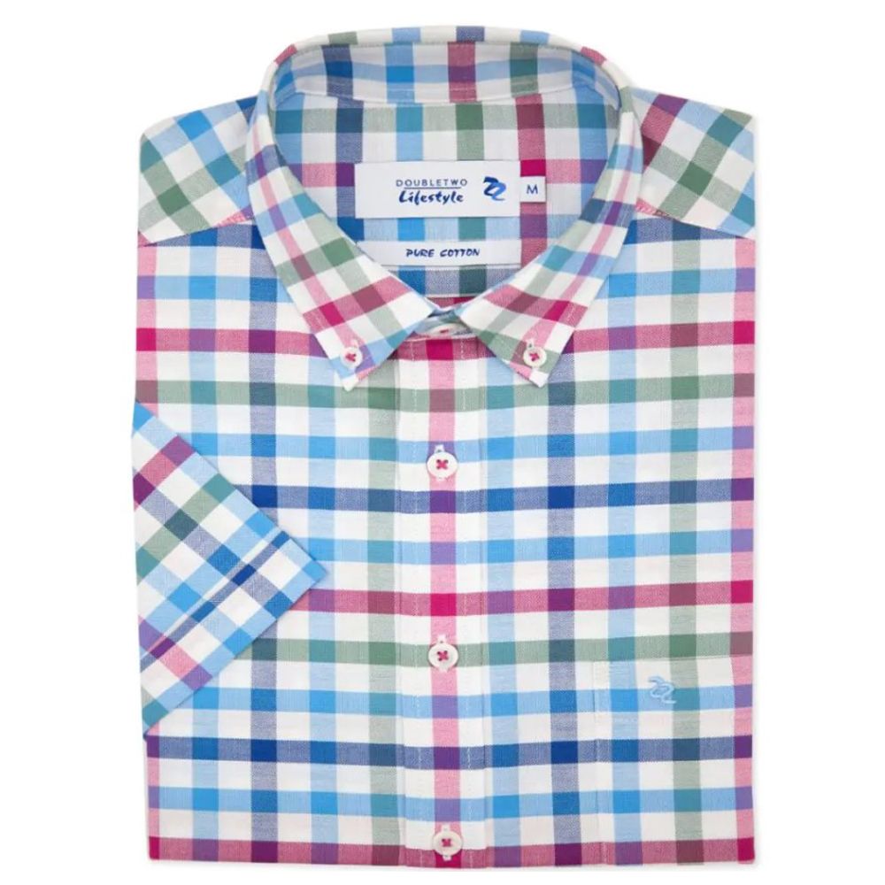 A11172 Double Two Short Sleeve Check Oxford Shirt