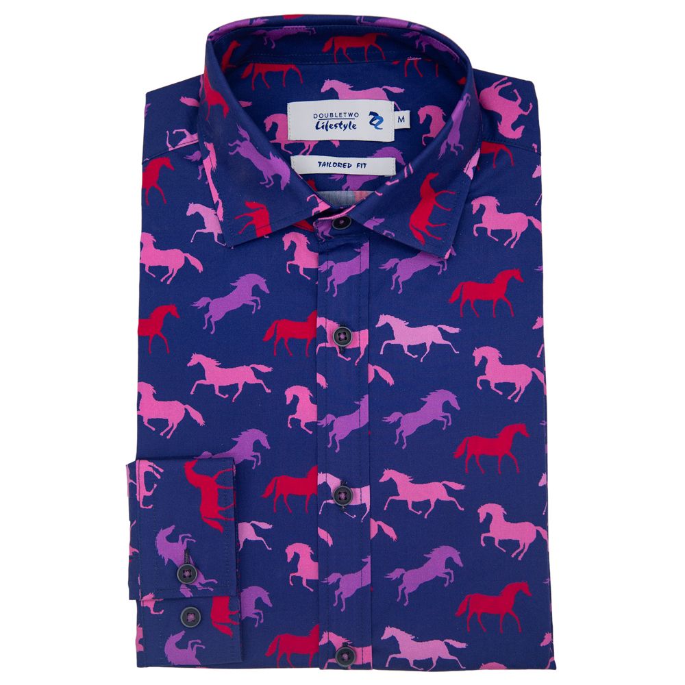 A11239 Double Two Horse Print Casual Shirt