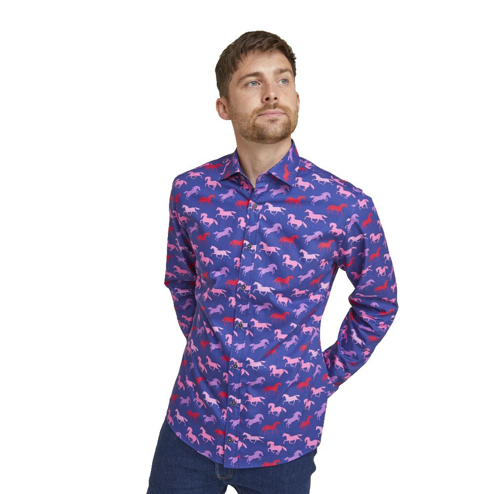 A11239 Double Two Horse Print Casual Shirt