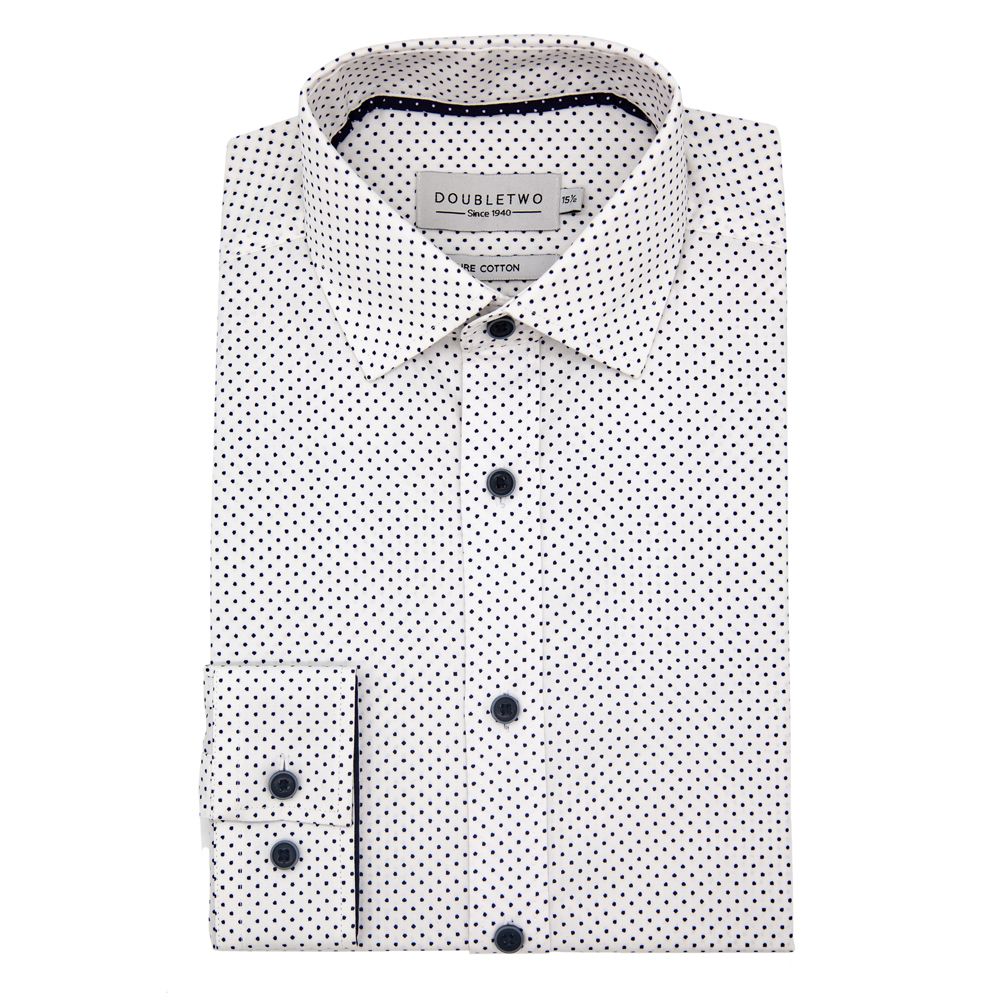 A11244 Double Two Polka Dot Print Formal Shirt (White)
