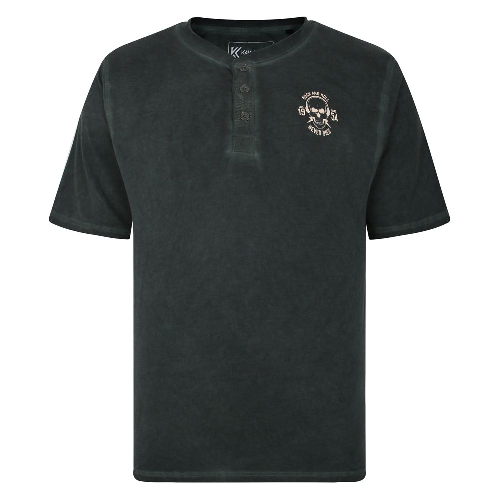 A11377 Kam Acid Wash Skull Print T-Shirt (Charcoal)