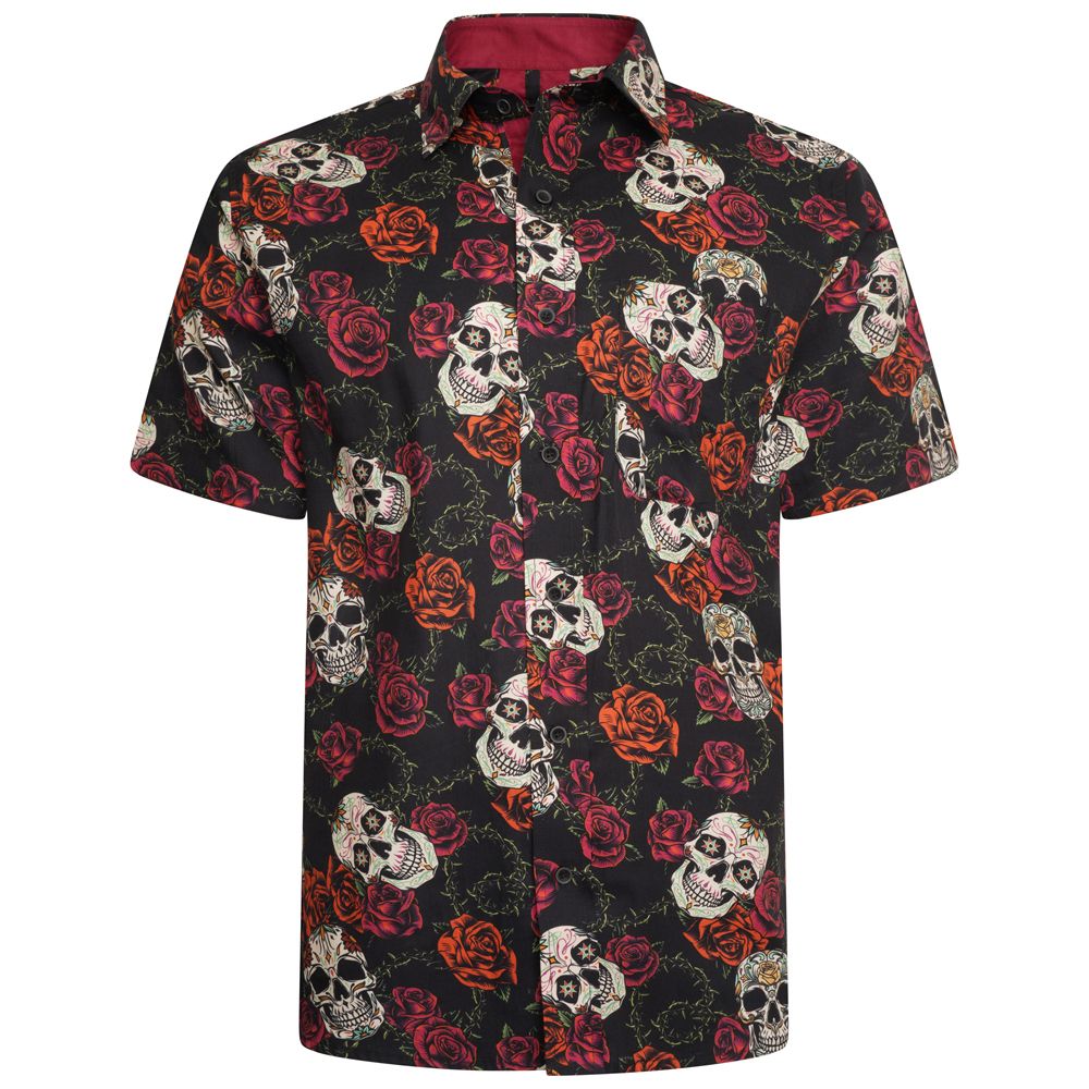A11412 Kam Rose Skull Print Shirt