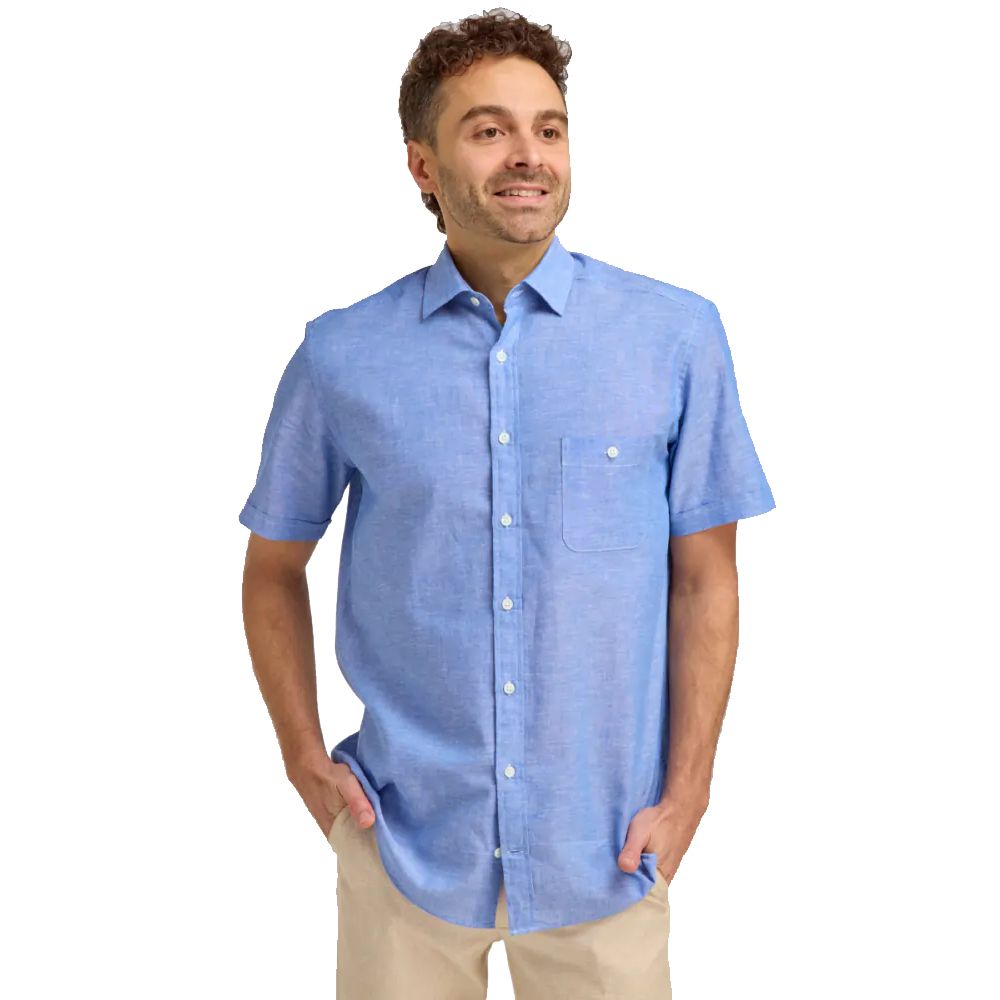 A11435 Double Two Linen Blend S/S Shirt (Blue)