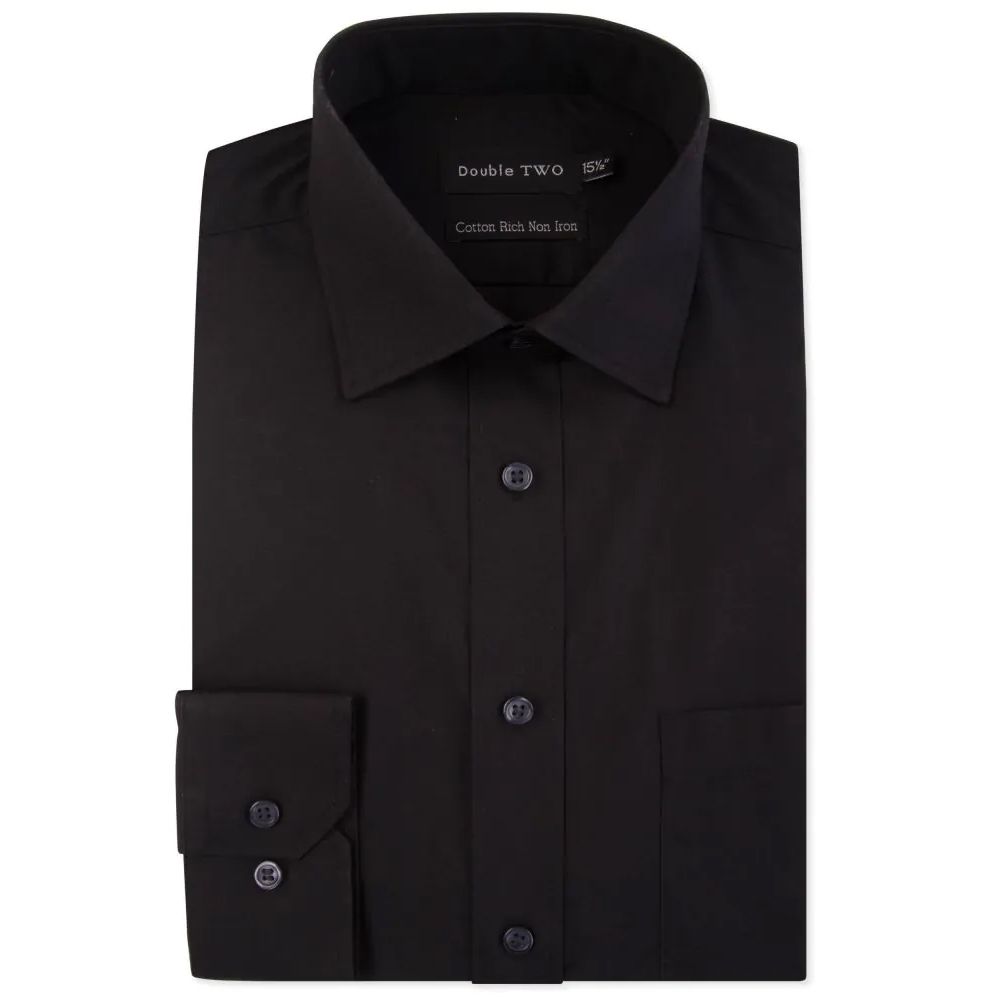 A6050XT Tall Fit Plain L/S Formal Shirt (Black) | John Banks