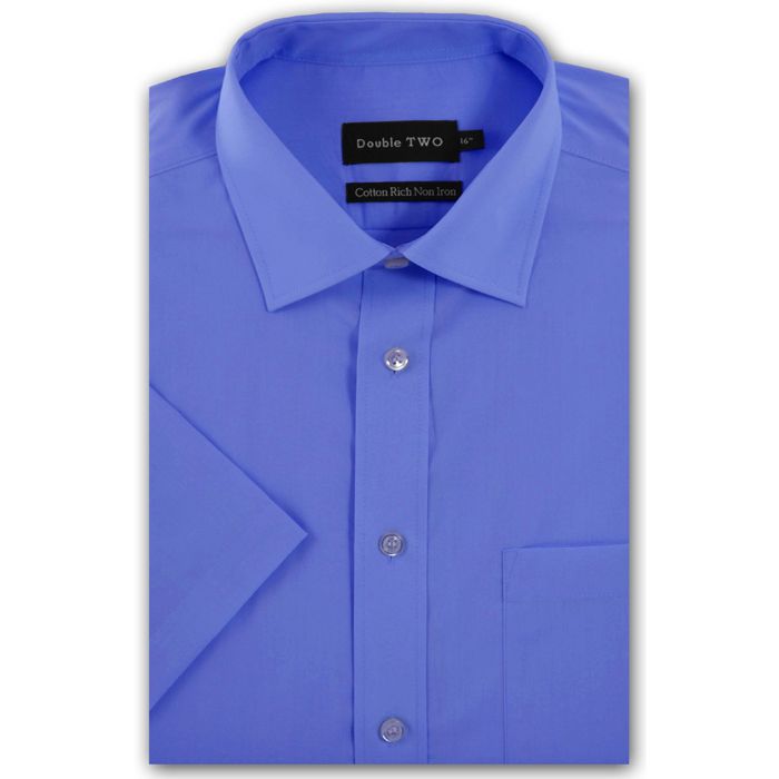 A6051 Double Two Plain S/S Formal Shirt (Fresh Blue)