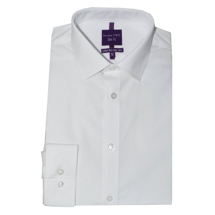A9001XTS Slim Tall Fit Plain Shirt by Double Two (White)