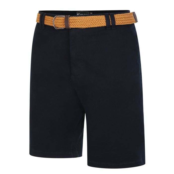 F1423 Kam Belted Stretch Chino Shorts (Navy)