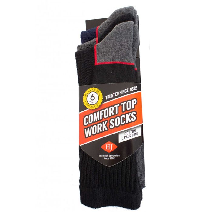 HJ11 Comfort Top Cotton Workwear Socks 3pk up to size 13