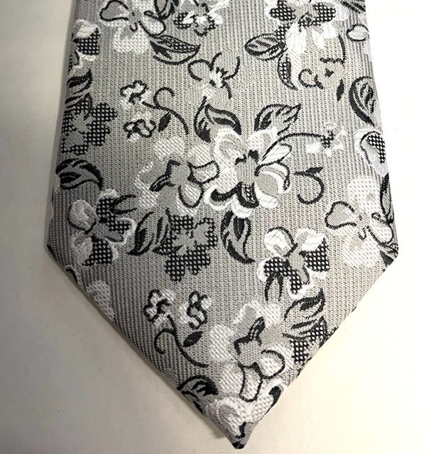 KH02552 Silver Grey Floral Polyester Tie
