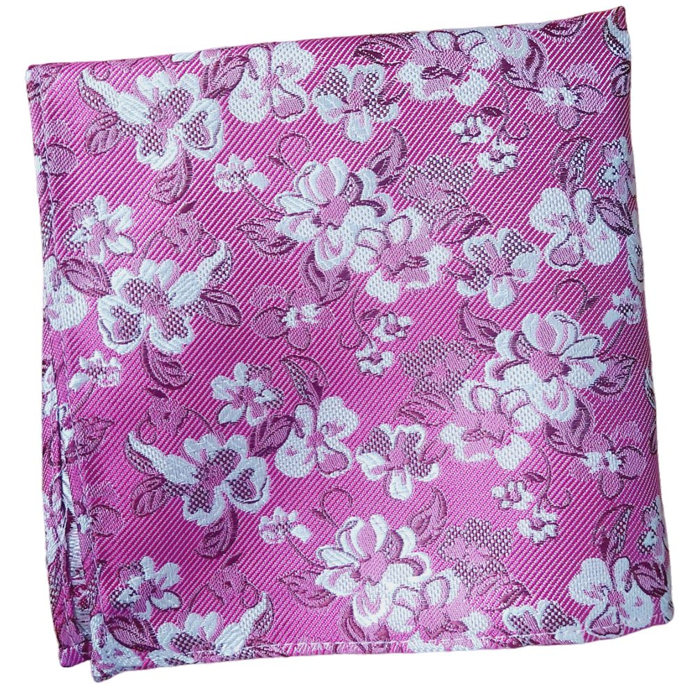 KH02552 Pink Floral Polyester Pocket Square