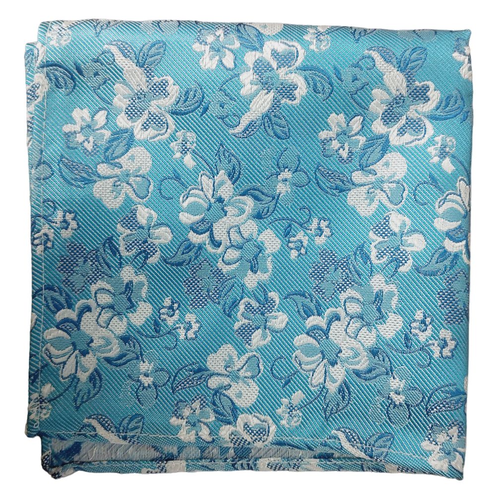 KH02552 Turq Floral Polyester Pocket Square