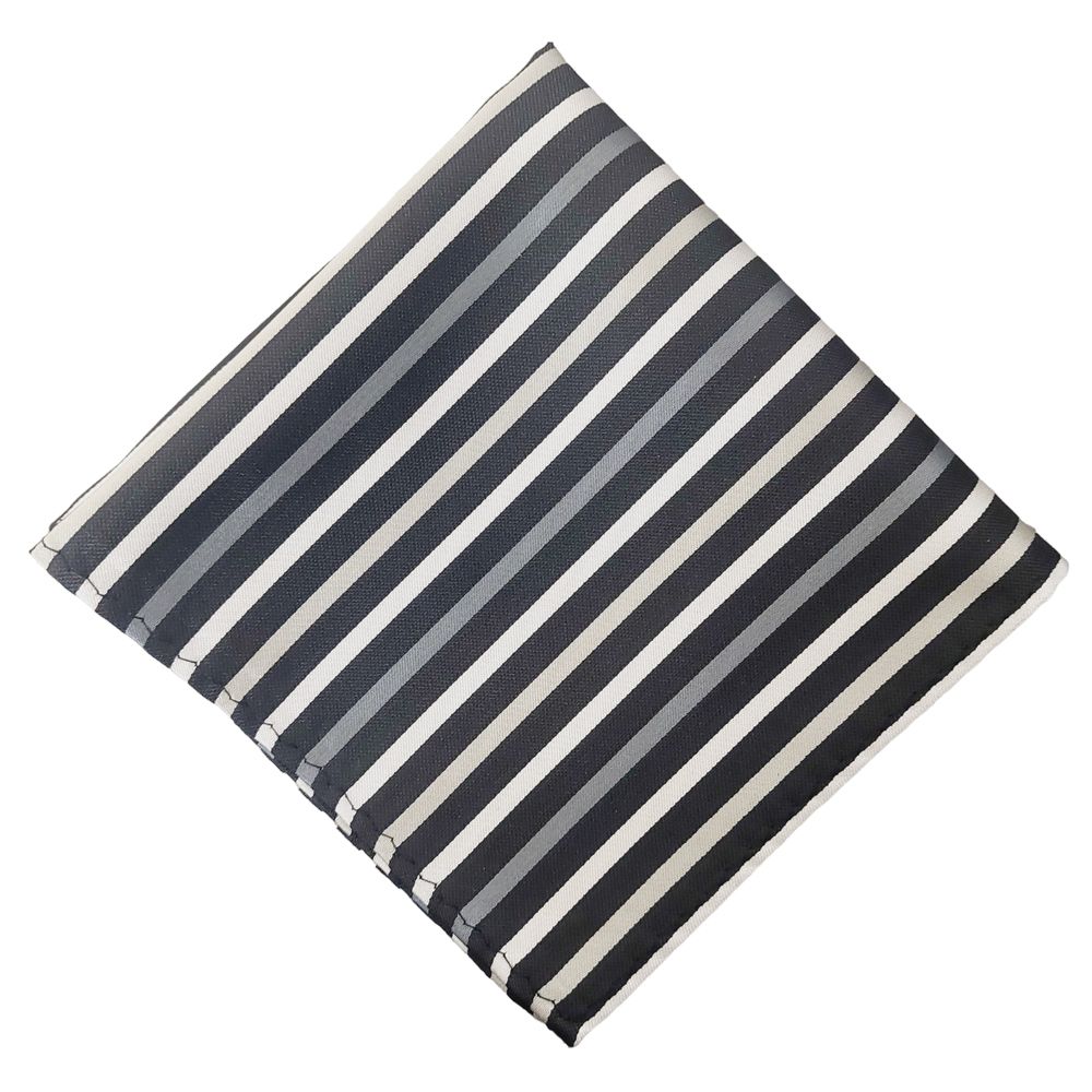 MWY311901 Stripe Poly Pocket Square (Grey/Black)