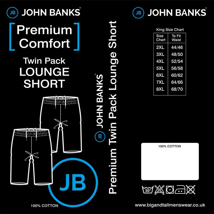 G1094 John Banks Twin Pack Check/Plain Lounge Shorts