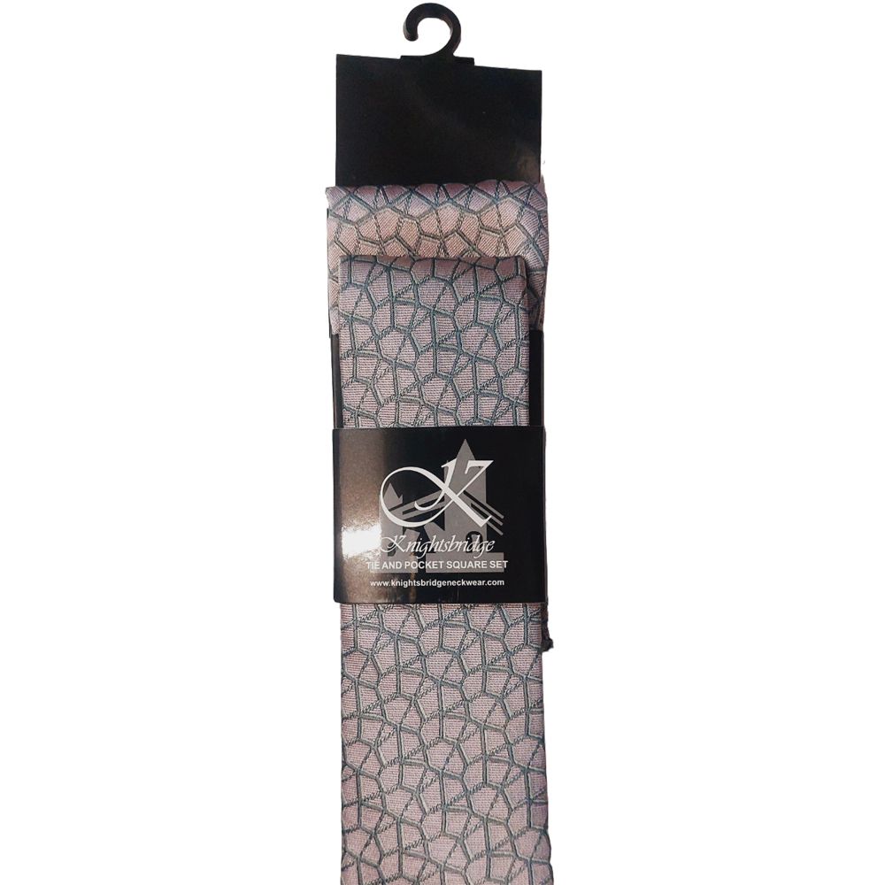 T1090 Knightsbridge Tie & Pocket Square Set - Silver/Lilac