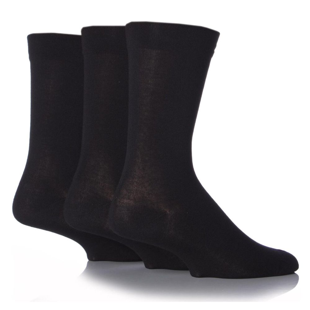X755 Comfort Cuff Bamboo Plain Socks upto size 14 (Black)