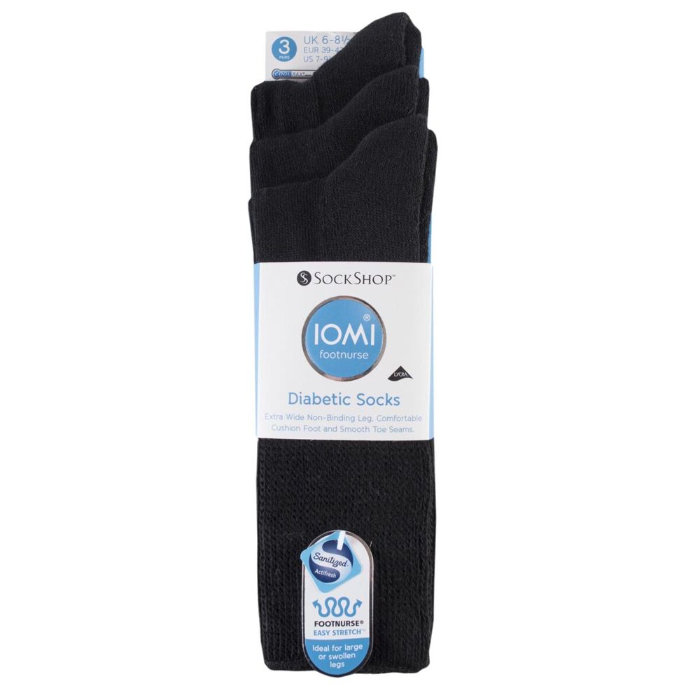 X766 3 Pack Diabetic Socks Up to Size 14 (Black)