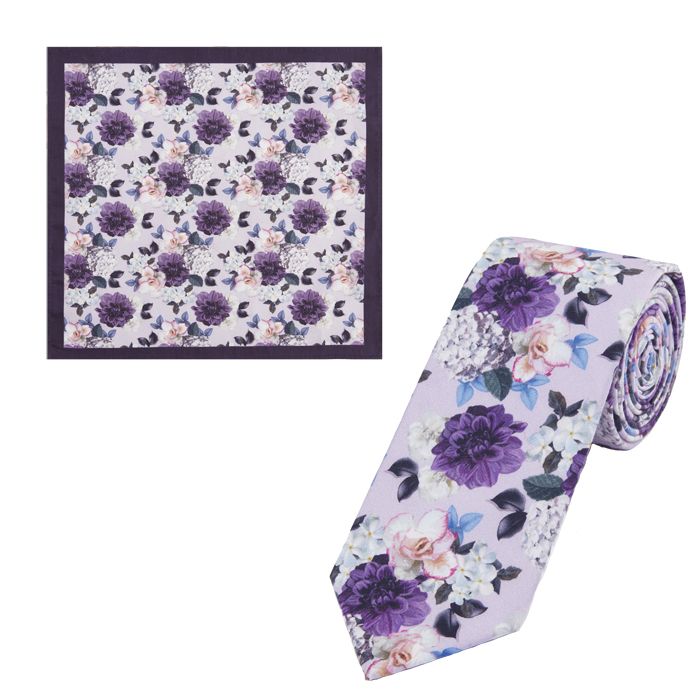 TA8780 Skopes Tie & Floral Printed Pocket Square Set