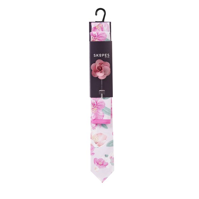 TA8781 Skopes Tie & Floral Printed Pocket Square Set