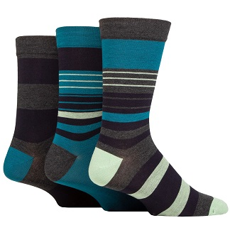 X911 Comfort Cuff Bamboo Striped Socks Upto size 14